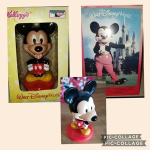New Vintage Large Mickey Mouse Bobblehead and baby bobble
